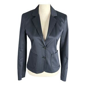 Theory BlazerJacket Sz 4 Women Cotton Black Gray Stripe Two Button Pocket‎ Lined